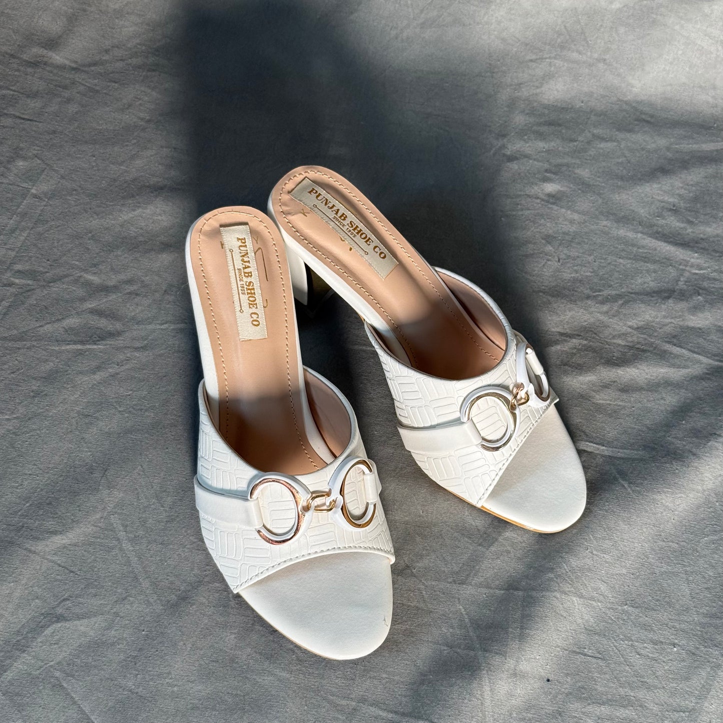 Matte White Achromatic Mules top view