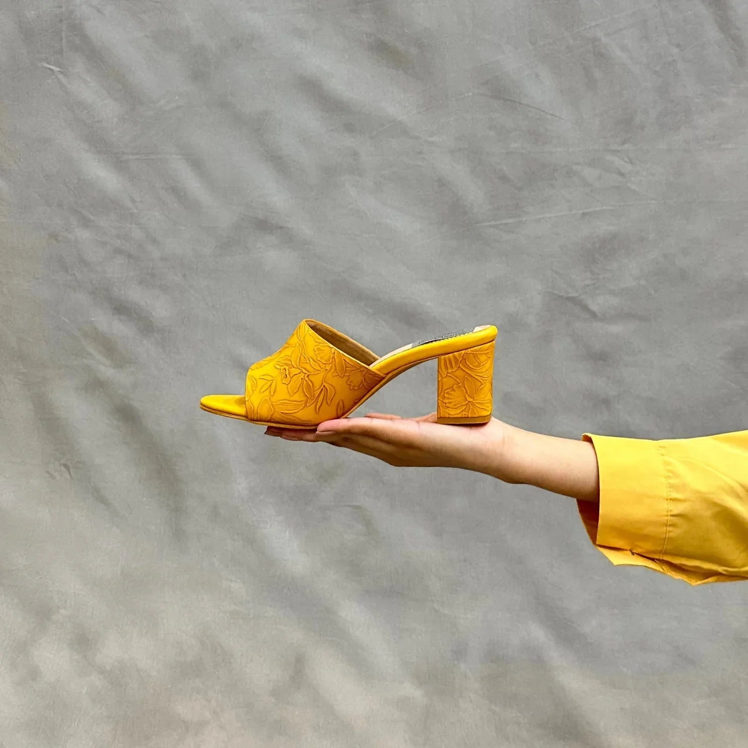 Floral Embossed Slip-On Heels