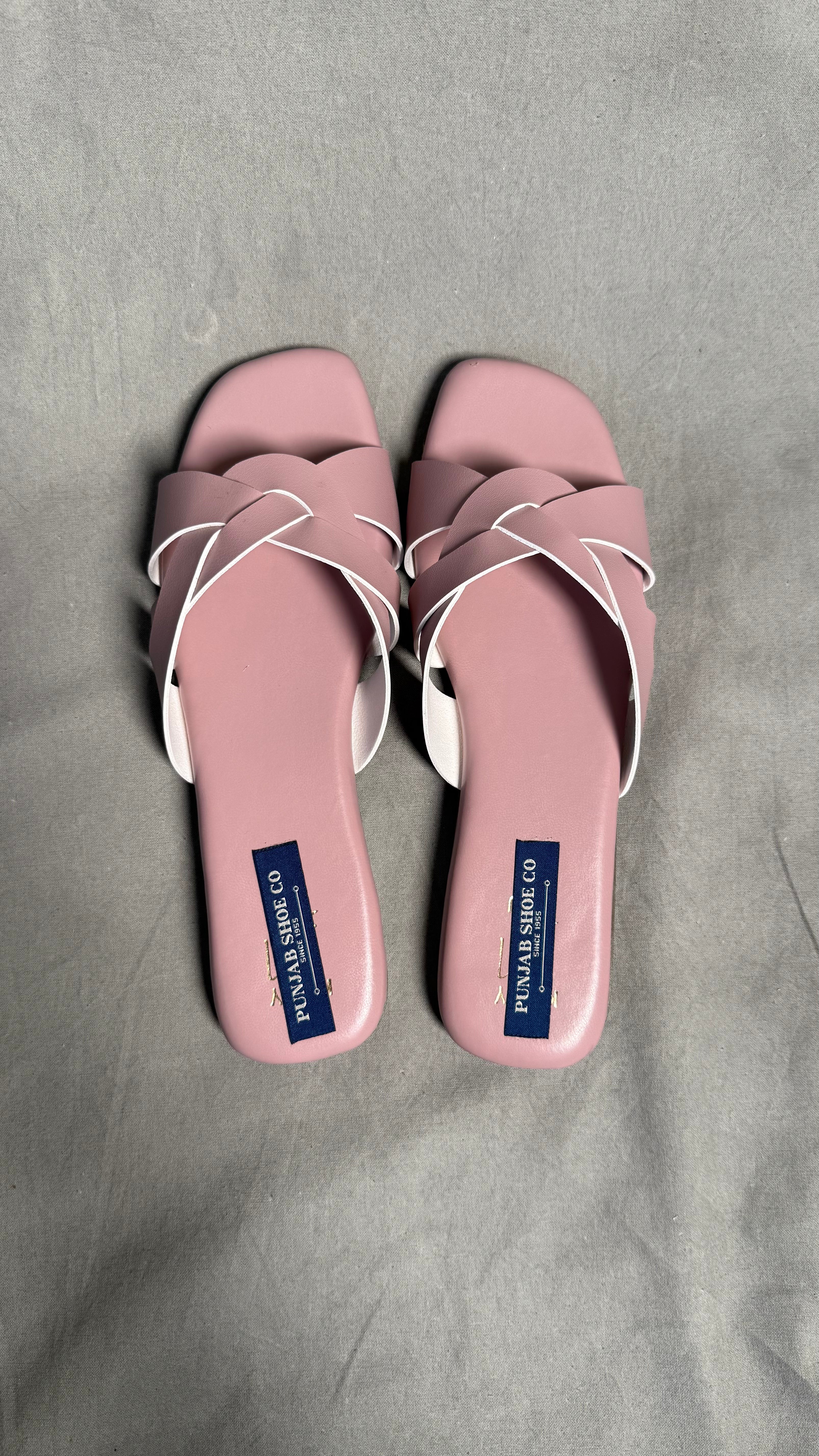 Slip-On Flats for Women with Cross Strap Design in pink colour
