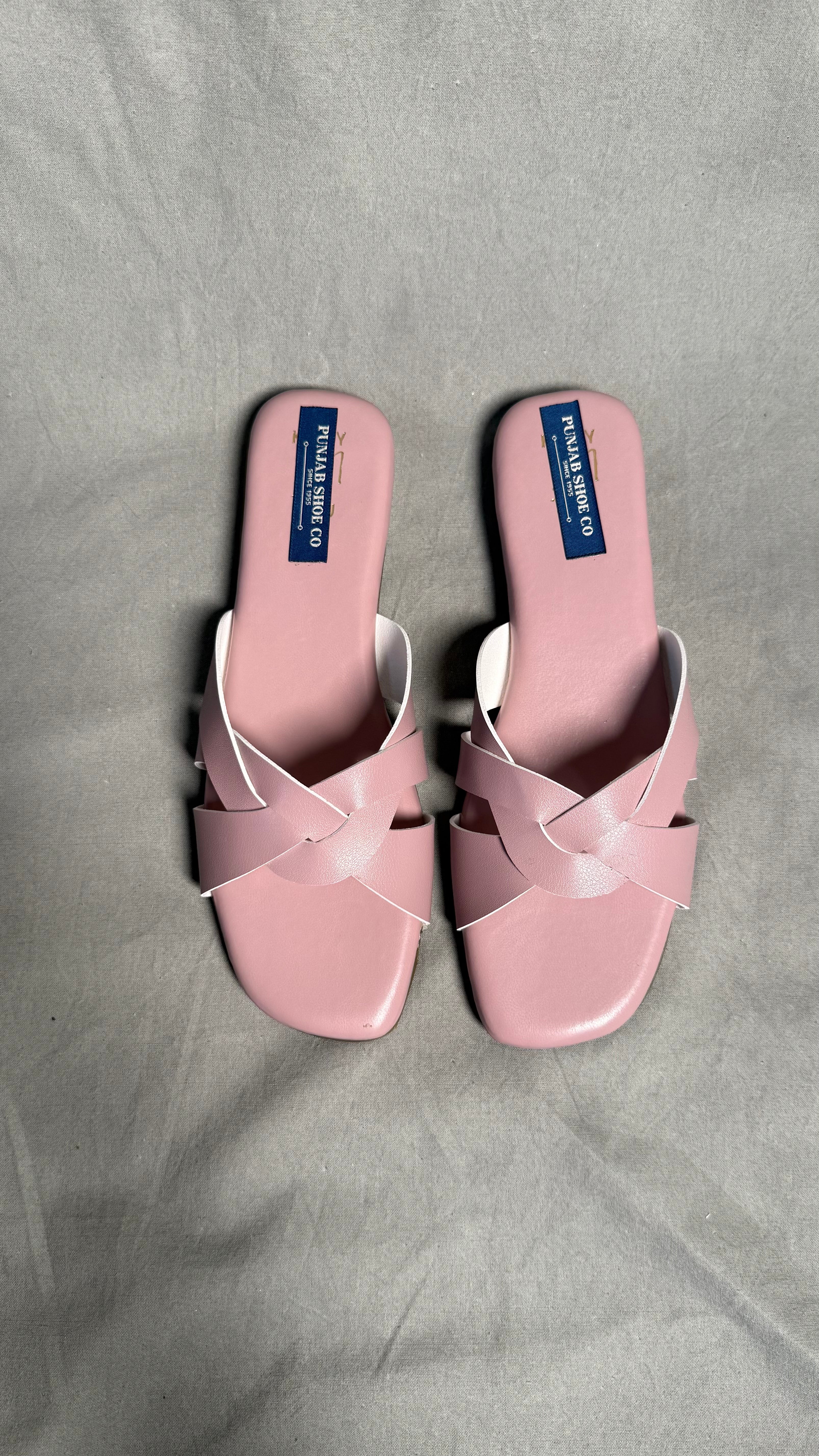 Slip-On Flats for Women with Cross Strap Design in pink colour top view