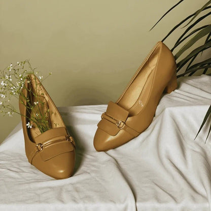 Biege Stylish Heeled Loafers - Punjab Shoe Co.
