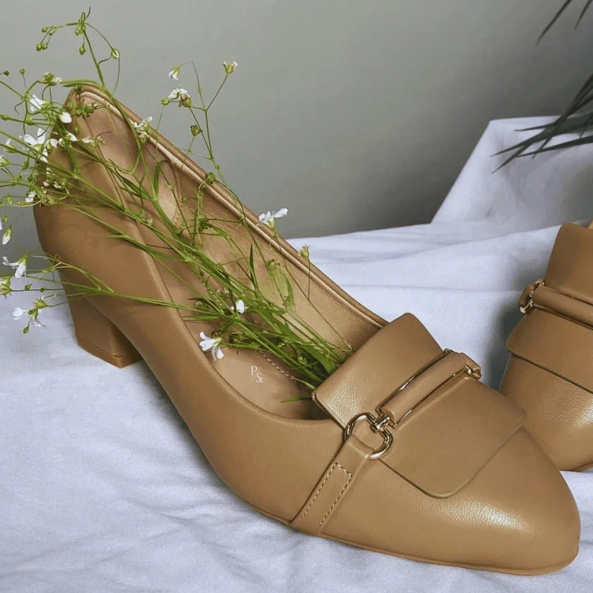 Biege Stylish Heeled Loafers - Punjab Shoe Co.