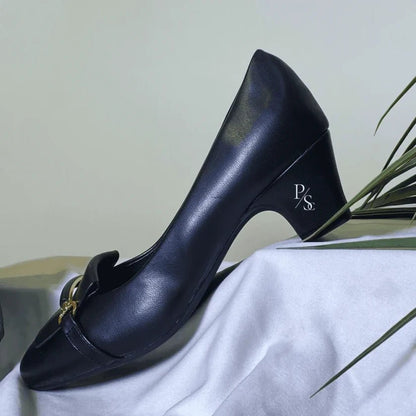 Black Heeled Loafers with Block Heels - Punjab Shoe Co.