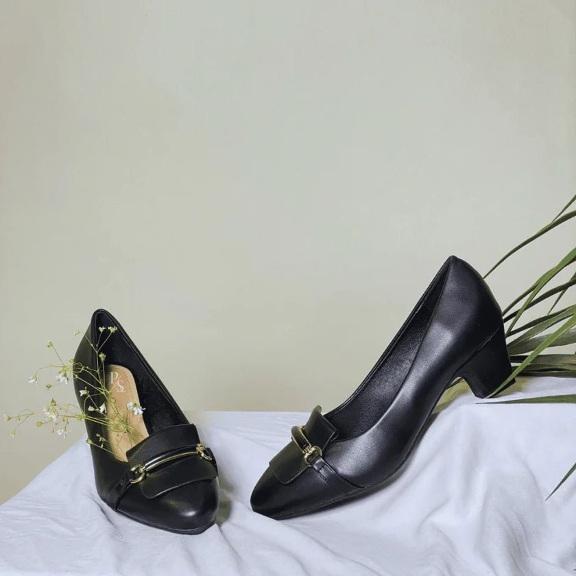 Black Heeled Loafers with Block Heels - Punjab Shoe Co.