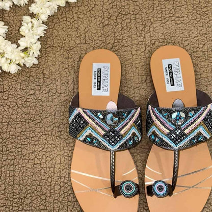 Blue and Black Kolhapuri Chappal - Punjab Shoe Co.