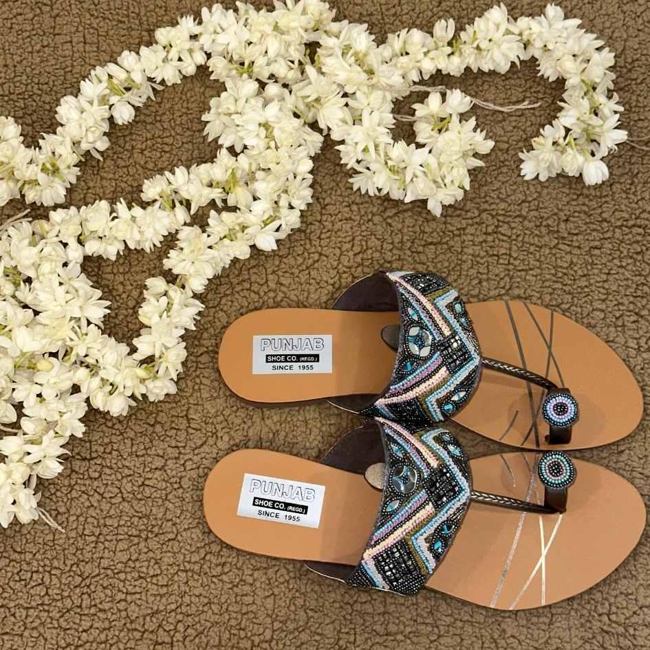 Blue and Black Kolhapuri Chappal - Punjab Shoe Co.
