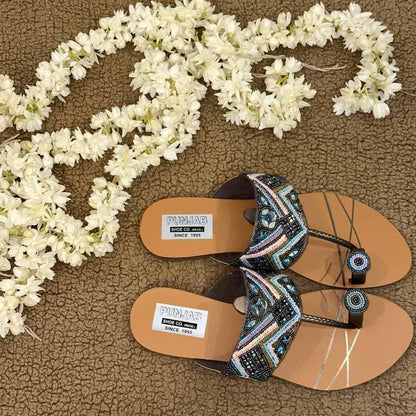 Blue and Black Kolhapuri Chappal - Punjab Shoe Co.