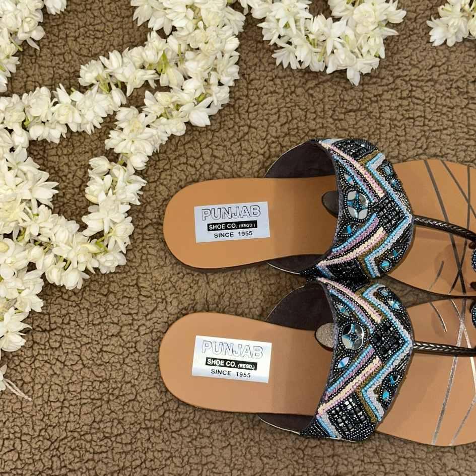 Blue and Black Kolhapuri Chappal - Punjab Shoe Co.