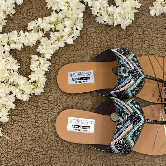 Blue and Black Kolhapuri Chappal - Punjab Shoe Co.