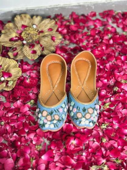 Blue Handcrafted Floral Jutti - Punjab Shoe Co.