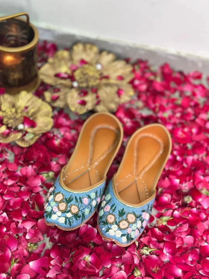 Blue Handcrafted Floral Jutti - Punjab Shoe Co.