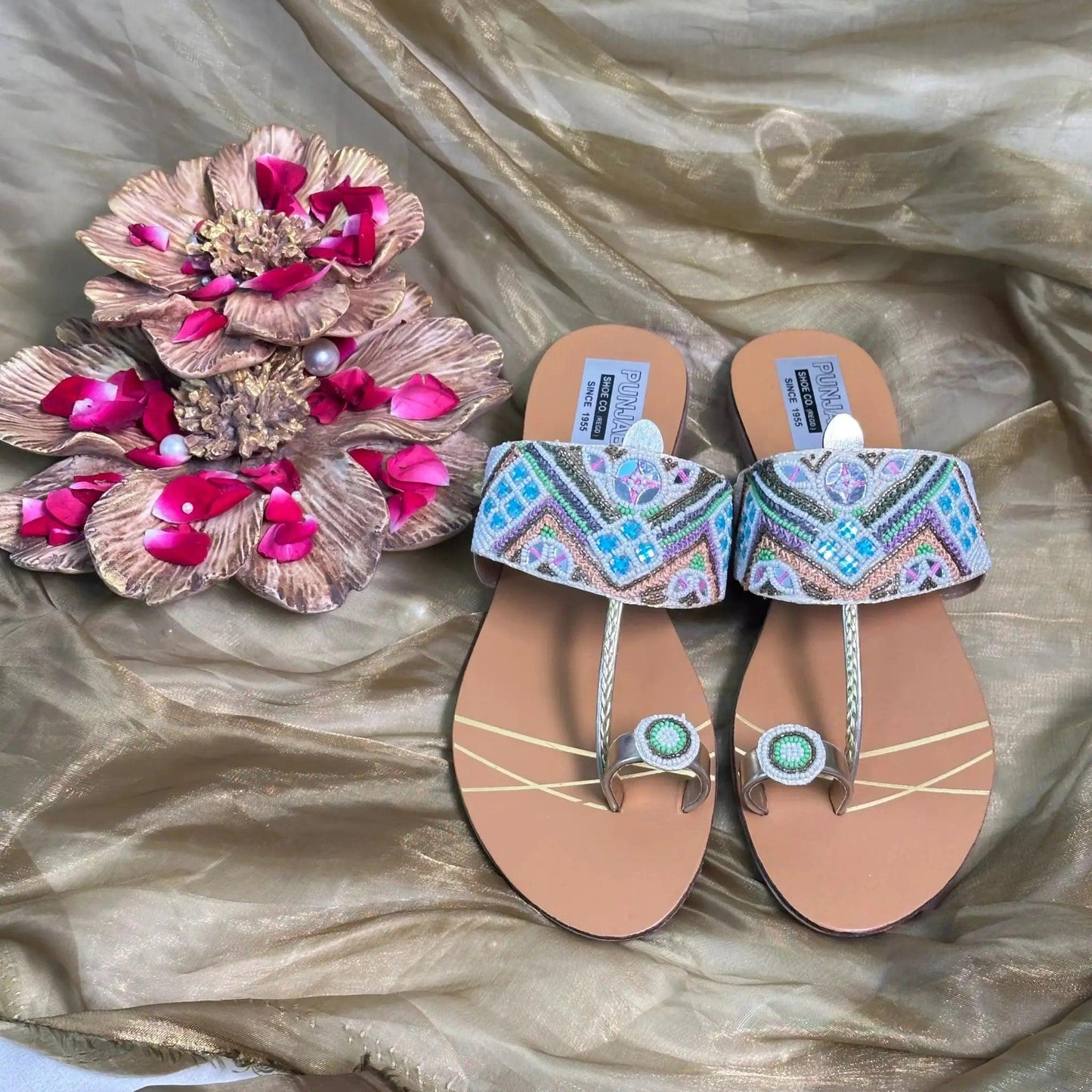 Colorful Kolhapuri Chappal for Women – Handmade Traditional Sandals with Vibrant Design - Punjab Shoe Co.