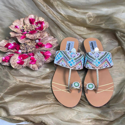 Colorful Kolhapuri Chappal for Women – Handmade Traditional Sandals with Vibrant Design - Punjab Shoe Co.