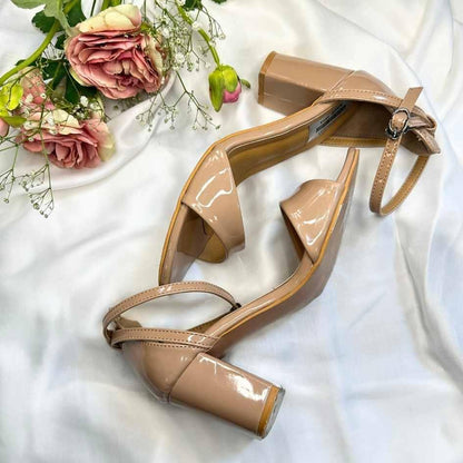 Elegant Beige Ankle Strap Block Heels - Punjab Shoe Co.