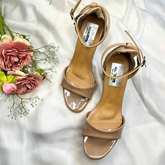 Elegant Beige Ankle Strap Block Heels - Punjab Shoe Co.