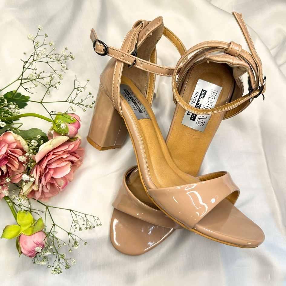 Elegant Beige Ankle Strap Block Heels - Punjab Shoe Co.