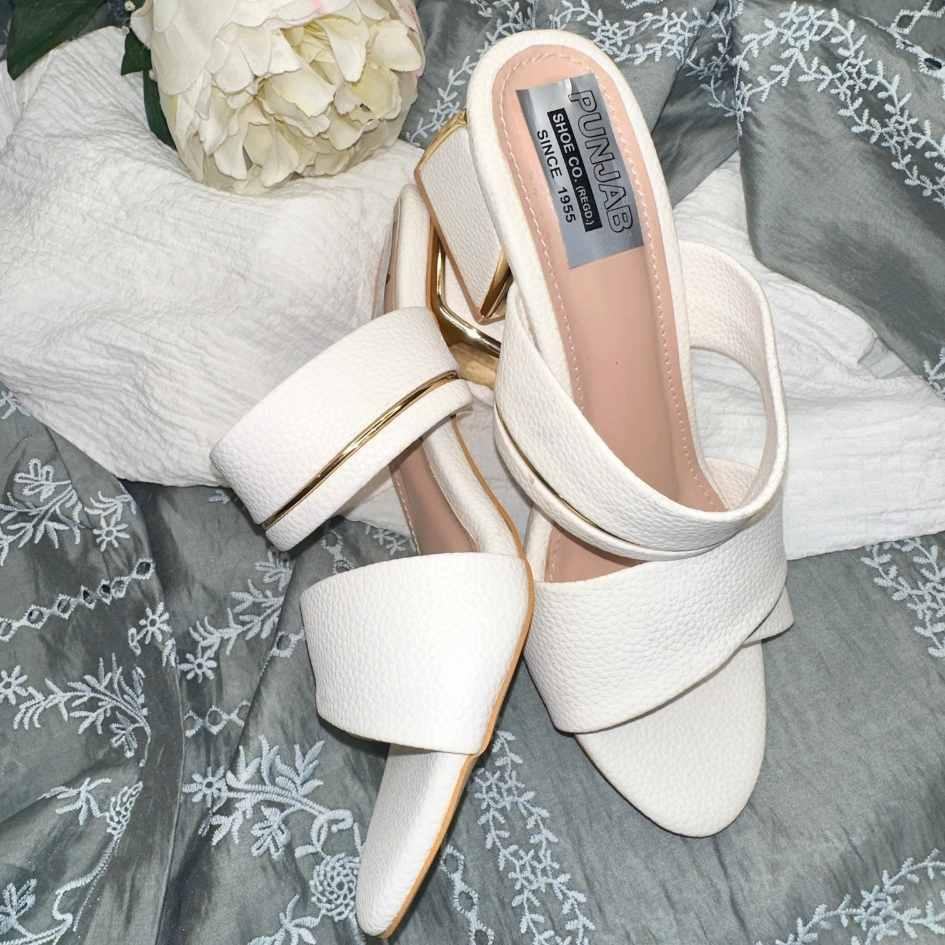 Elegant White Double Strap Heels - Punjab Shoe Co.