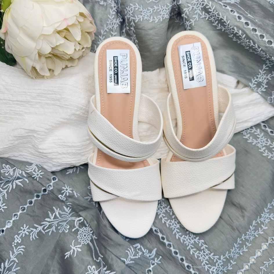 Elegant White Double Strap Heels - Punjab Shoe Co.
