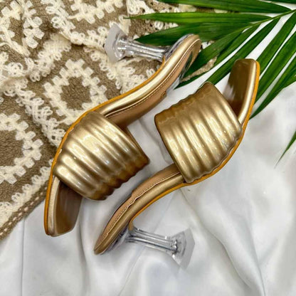 Golden Ribbed Chic Heels for Women - Punjab Shoe Co.
