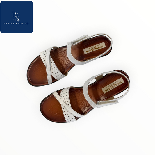 Women Cross Strap Leather Sandals Black & White