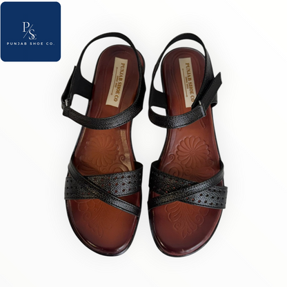 Women Cross Strap Leather Sandals Black & White