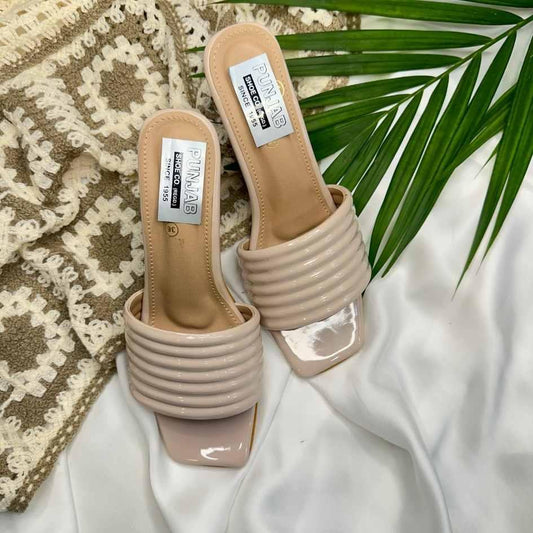 Nude Ribbed Chic Heels - Punjab Shoe Co.