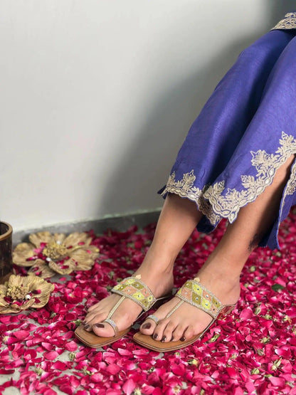 Orange and Yellow Embellished Kolhapuri Chappal for Women – Handmade Traditional Sandals - Punjab Shoe Co.