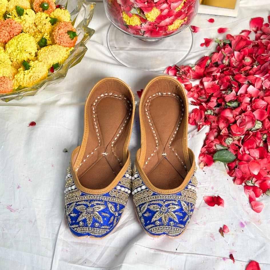 Peacock Blue Embellished Jutti - Punjab Shoe Co.