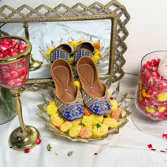 Peacock Blue Embellished Jutti - Punjab Shoe Co.