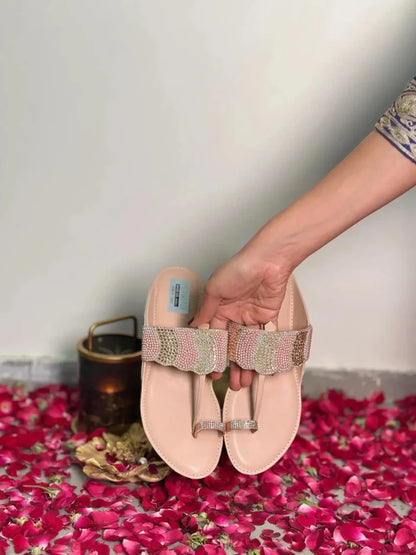 Pink Beaded Kolhapuri Chappal
